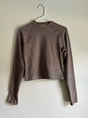 Athleta Heathered Brown Cropped Crewneck Sweatshirt